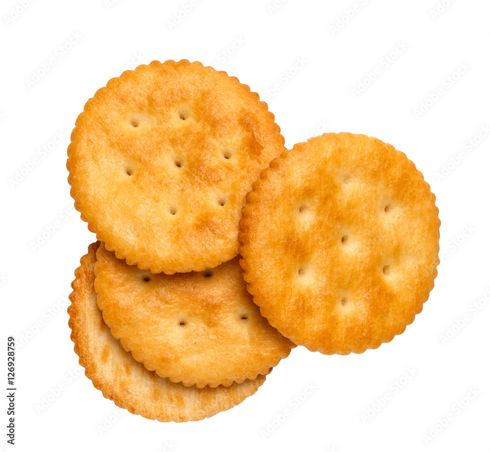 Dry cracker cookies isolated on white background cutout, top view, concept of food Dry cracker cookies isolated on white background cutout, top view, concept of food