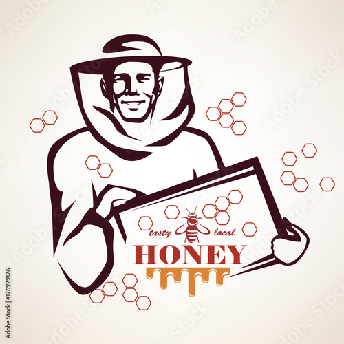 The beekeeper stylized vector symbol. Honey concept emblem templ