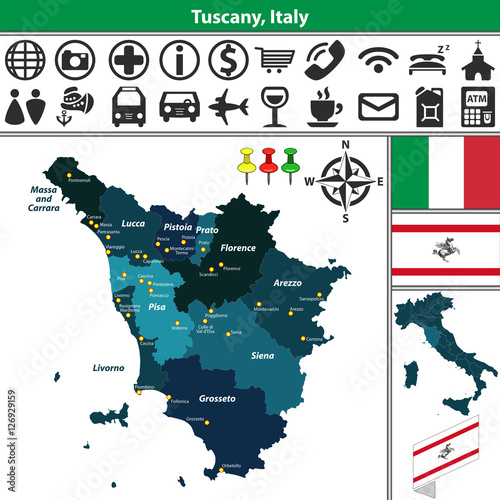 Tuscany with regions, Italy