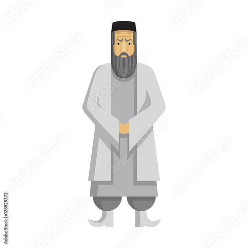 Isolated arabic mullah standing on white background. Concept of middle east and islamic religion .