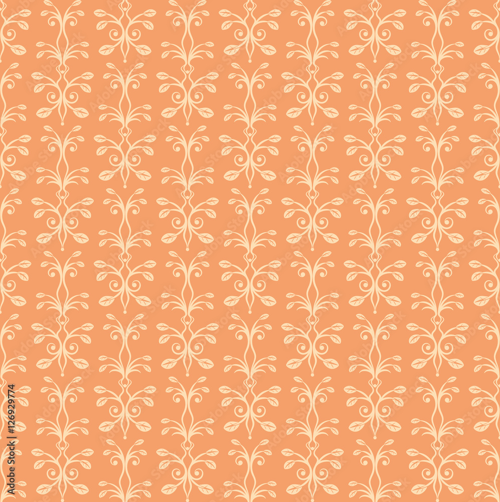 Orange floral ornament. Seamless pattern. Vintage.  Luxury texture for wallpapers and backgrounds.  Vector illustration.