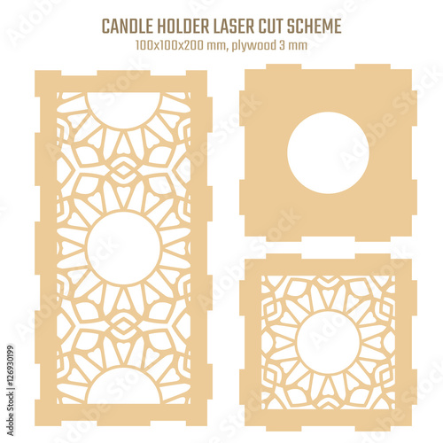 DIY Laser Cutting Vector Scheme for Candle Holder. Woodcut Lantern plywood 3mm. Oriental Geometric design.