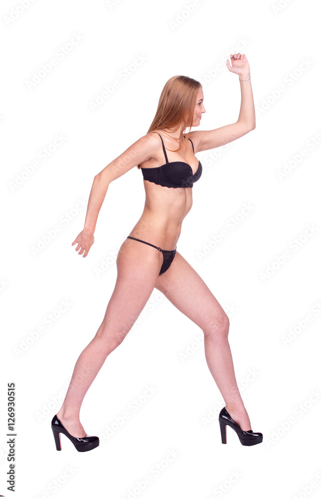 Woman Walking Side View, Sexy Girl in black Underwear, People is Woman Walking Side View, Sexy Girl in black Underwear, People is