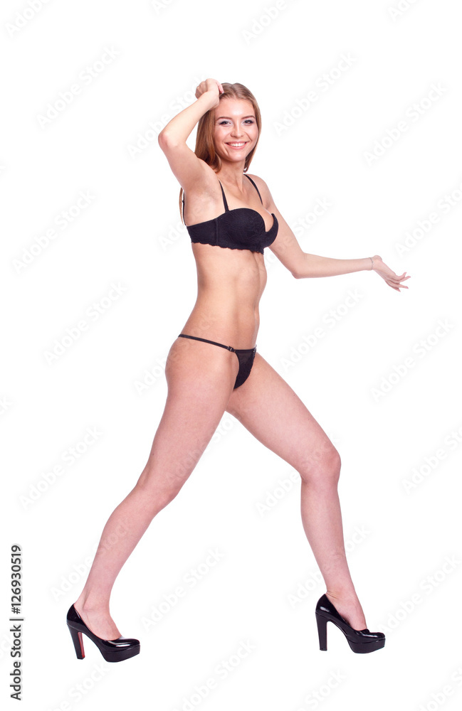 Woman Walking Side View, Sexy Girl in black Underwear, People is Woman Walking Side View, Sexy Girl in black Underwear, People is