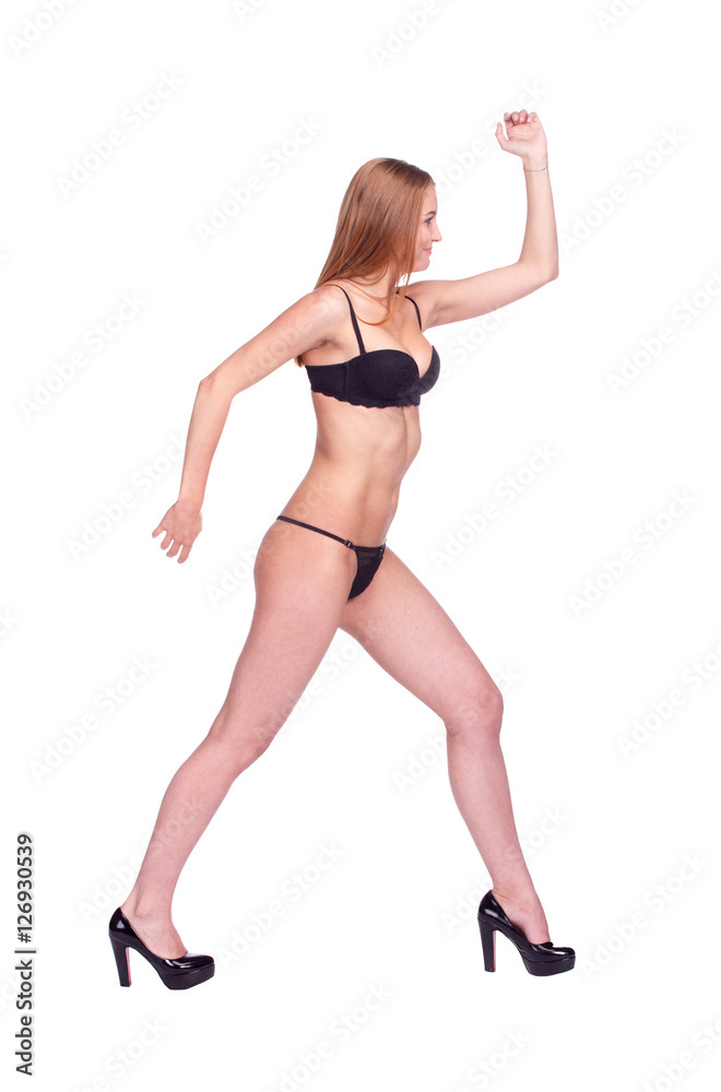 Woman Walking Side View, Sexy Girl in black Underwear, People is Woman Walking Side View, Sexy Girl in black Underwear, People is