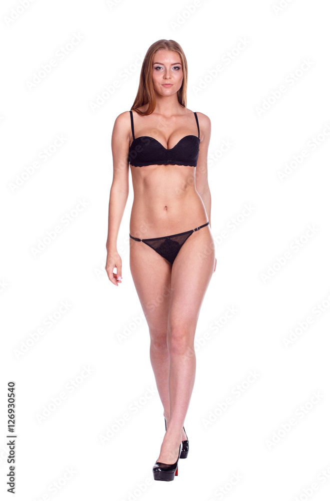 Woman Walking Side View, Sexy Girl in black Underwear, People is Woman Walking Side View, Sexy Girl in black Underwear, People is