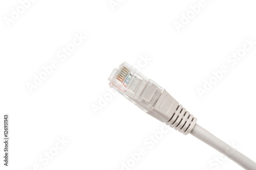 Bild auf Leinwand Gray computer ethernet cable isolated on white background, close-up