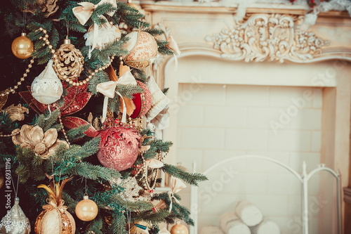 Christmas living room with Christmas tree