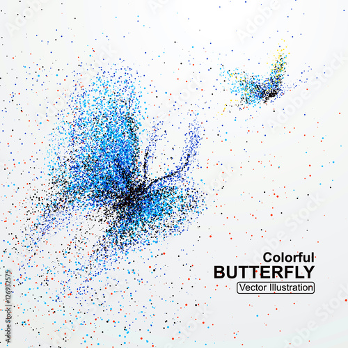Colorful butterfly particles, vector illustration.