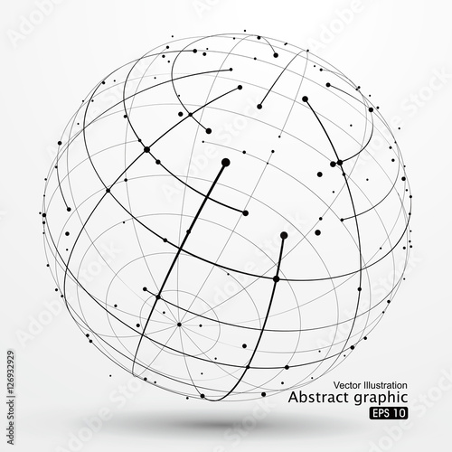 Point and curve constructed the sphere wireframe, technological sense abstract illustration. photo