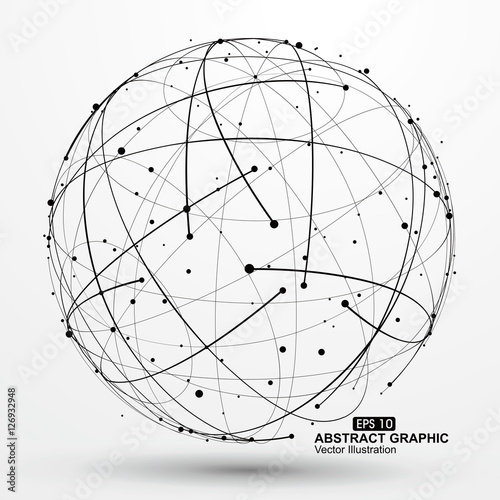 Point and curve constructed the sphere wireframe, technological sense abstract illustration Fototapet