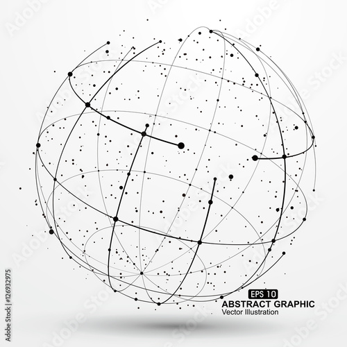 Point and curve constructed the sphere wireframe, technological sense abstract illustration.