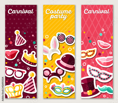 Set of Vertical Banners with Carnival Masks