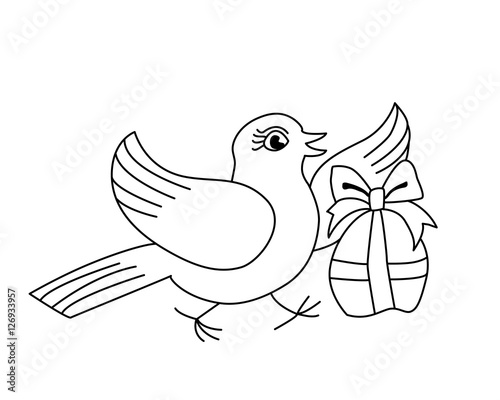 Vector bird with gift black and white.