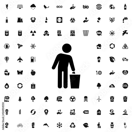 man and trash bin icon illu...