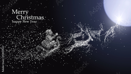  Christmas Eve Santa Claus giving gifts, vector particles illustrations.