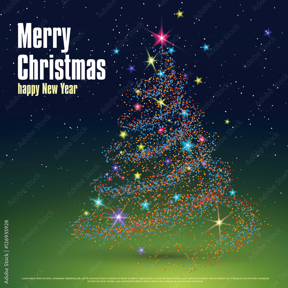 Christmas tree composed of particles can be used as the cover of a Christmas greeting card.