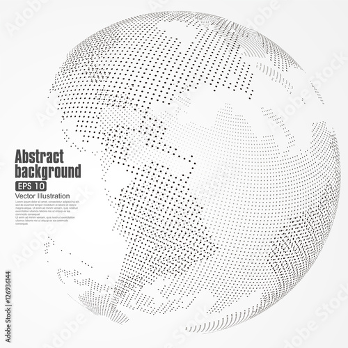 Three-dimensional abstract planet, dots, representing the global, international meaning.