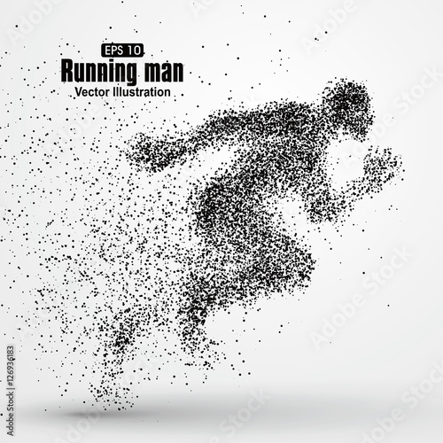 Running Man, particle divergent composition, vector illustration.