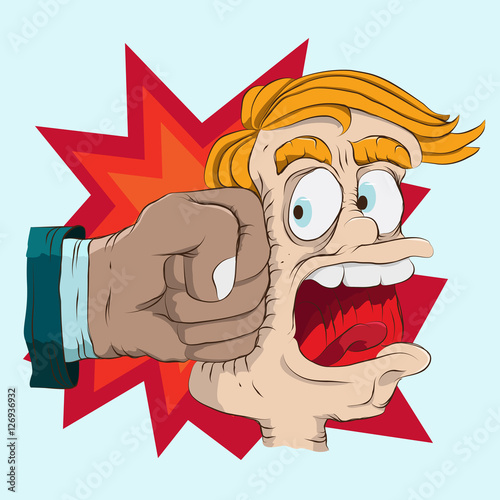 punch on the face line art cartoon illustration 