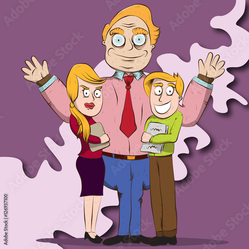 The big boss with his loyal employee line art illustration in color