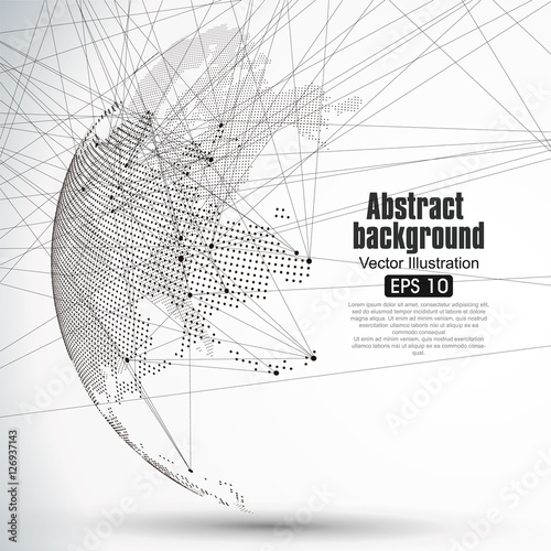 Three-dimensional abstract planet, Dot world map consisting of, representing the global, 
Global network connection,international meaning.