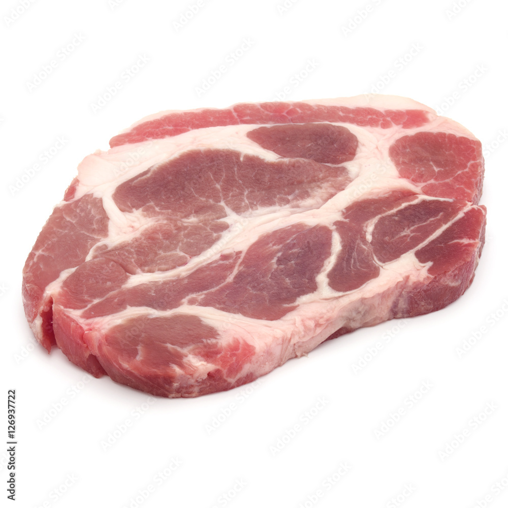 Raw pork chop meat isolated on white background cutout