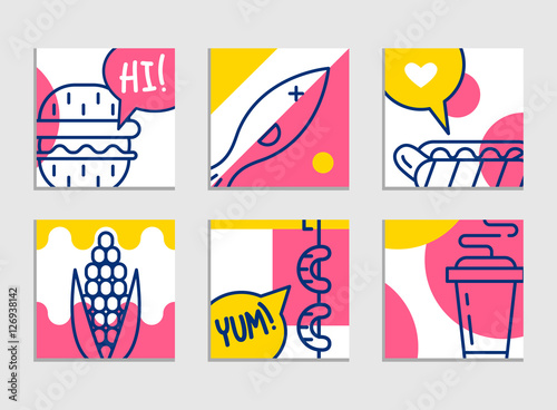 Fast food menu. Set of cartoon vector background.