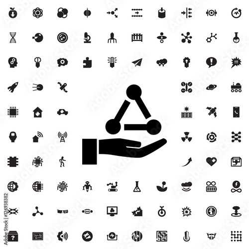 atom in hand icon illustration