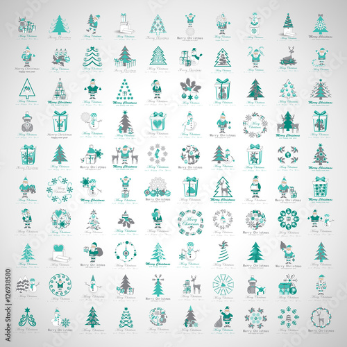 Christmas Icons Set -Isolated On Gray Background.Vector Illustration,Graphic Design.For Web,Websites,App,Print,Presentation Templates,Mobile Applications And Promotional Materials, Hand Drawn