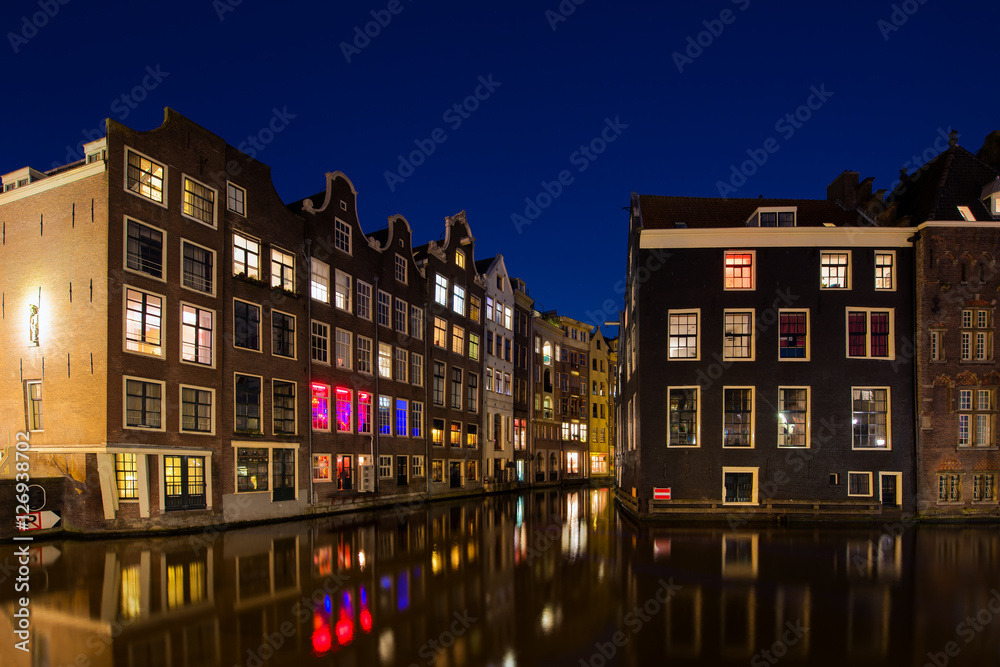 Night city view in Amsterdam, Netherlands. 