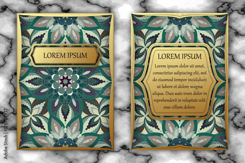 Invitation card design template. Vintage decorative elements with mandala, delicate floral pattern.