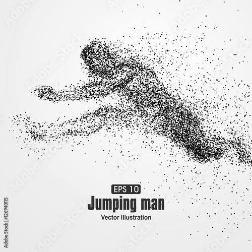 Jumping Man, particle divergent composition, vector illustration.