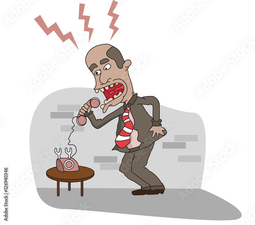 man angry and shout on the phone line