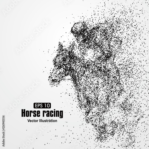 Horse racing, particle divergent composition, vector illustration.