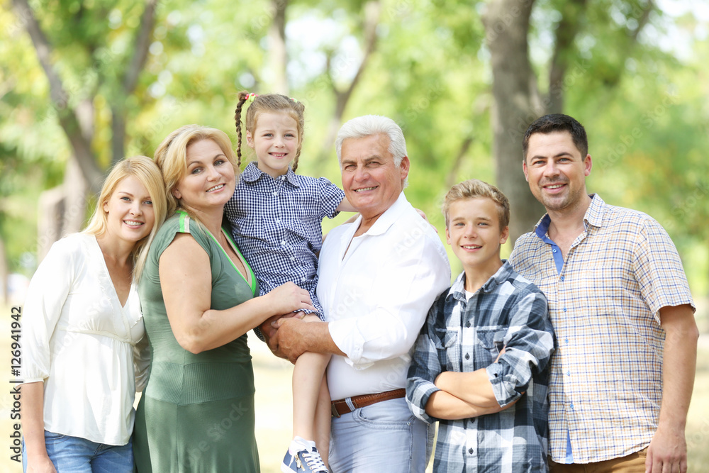 Large happy family resting in sunny park Large happy family resting in sunny park