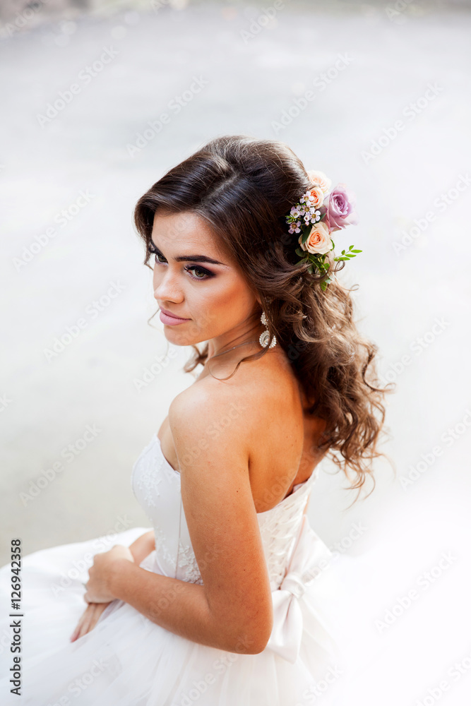 Beautiful young bride on the wedding day. Holiday dress Beautiful young bride on the wedding day. Holiday dress
