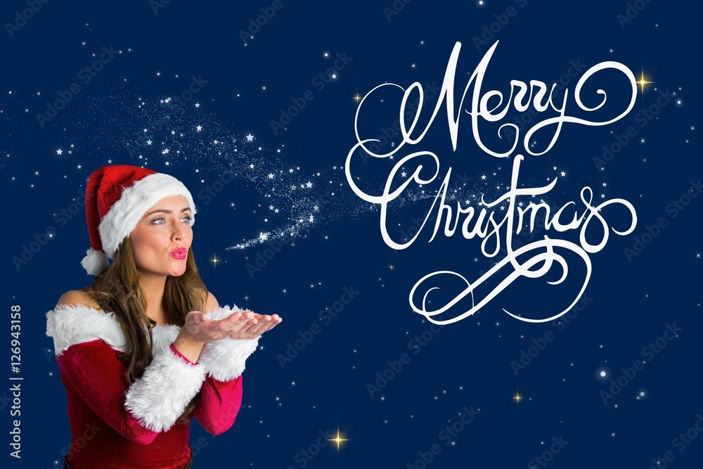 Woman Blowing Snowflake on Christmas Message Design Woman Blowing Snowflake on Christmas Message Design
