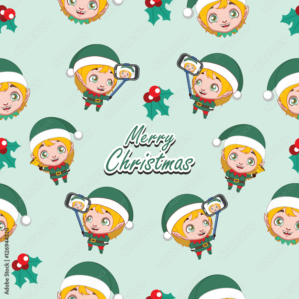 Seamless pattern with Christmas elf