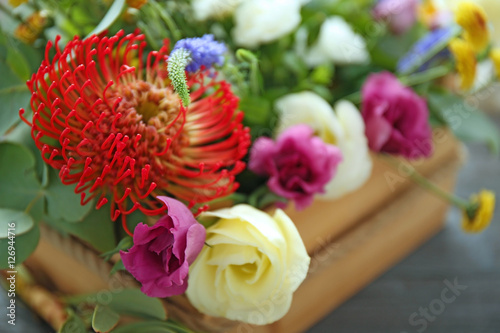 Beautiful flower composition in box, closeup