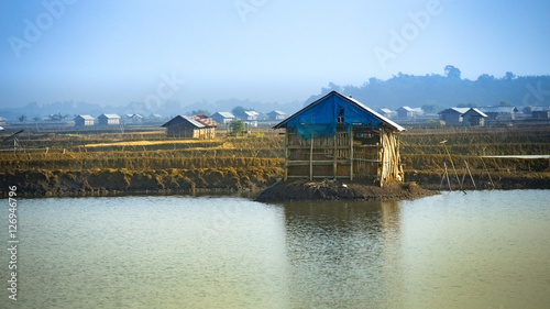 panoramic view on a shrimp farm somewhere in flores, indonesia