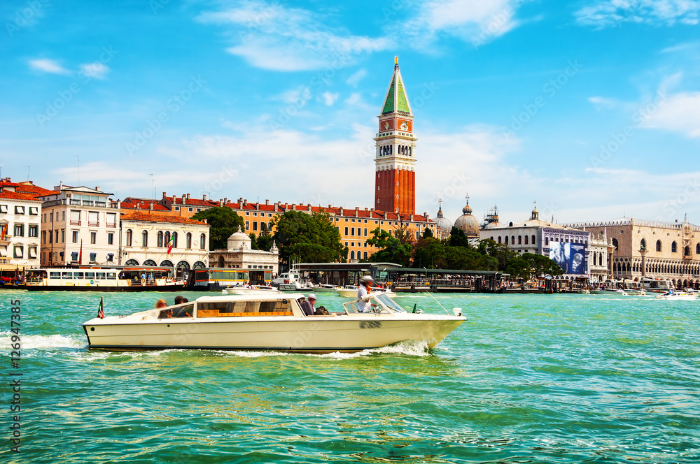 Touristic boats at the grand Canal in Venice