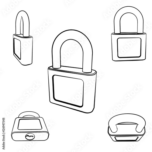 Closed padlock set.Isolated on white background. Vector outline