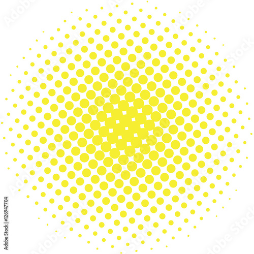 Abstract halftone design element. Yellow pop art dot background. Pop-art style spotted illustration. Polka dot template. Modern bubble background