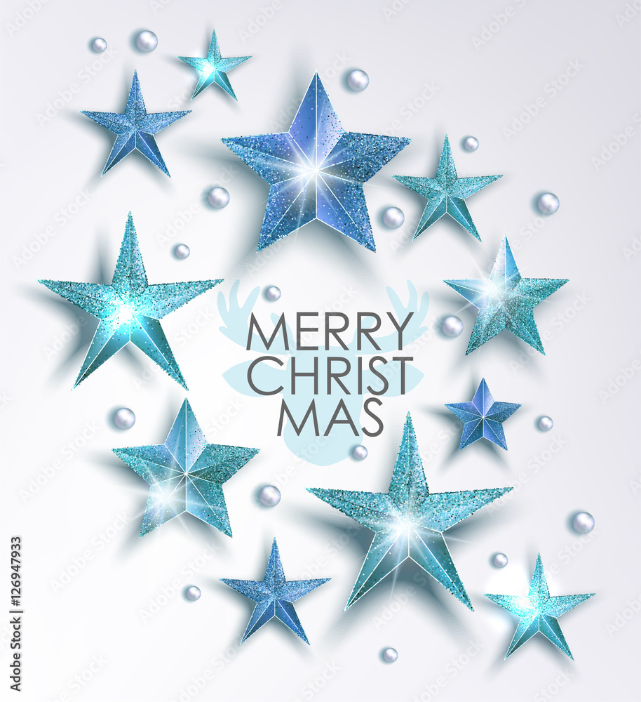Blue sparkling stars. Christmas decoration Blue sparkling stars. Christmas decoration