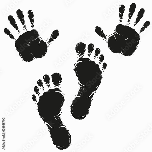 Black footprint and hand print vector photo