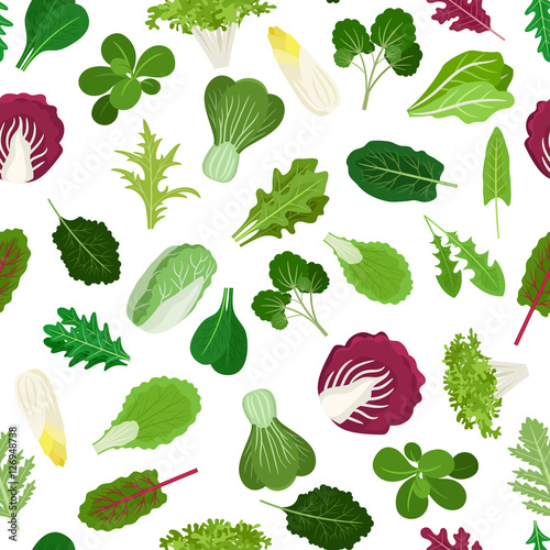 Salad vegetable leaves seamless pattern for cooking websites and wrapping paper for greengrocer shop. Vector illustration © ssstocker
