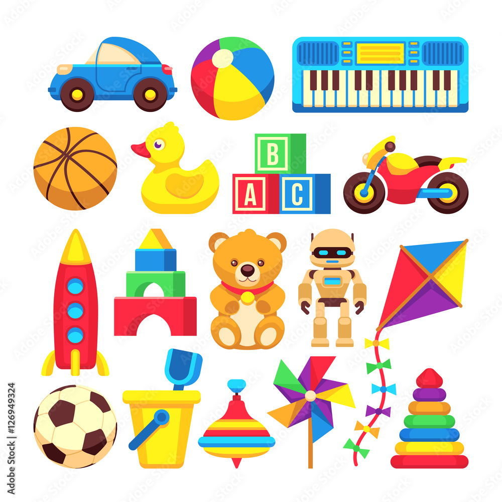 Cartoon children toys vector icons isolated on white Cartoon children toys vector icons isolated on white