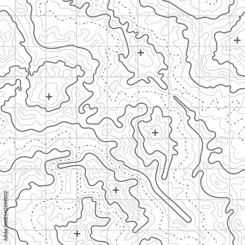 Topographic map vector background with mountain texture and grid.