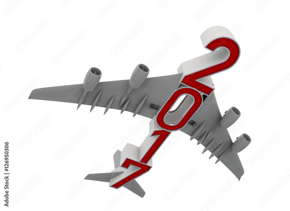 Obraz premium 3D illustration of 2017 text with plane wings